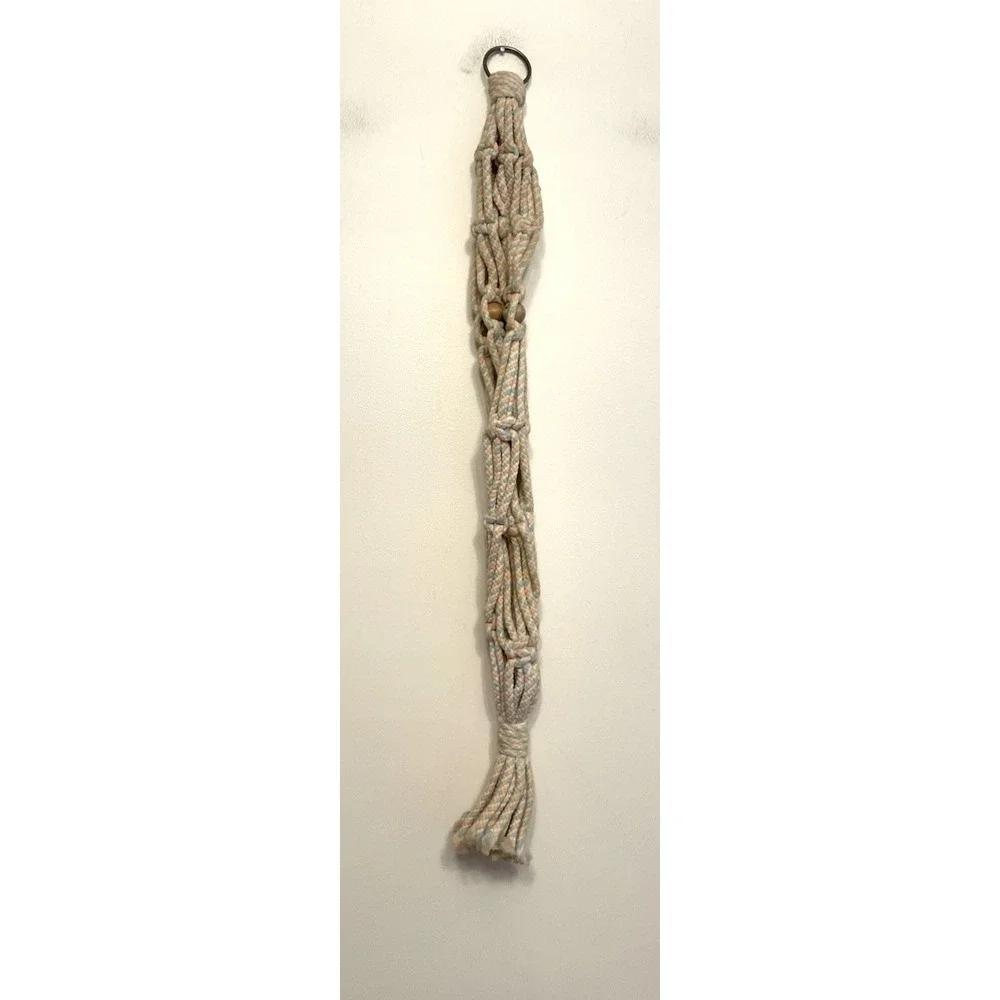 Vintage Macrame Braided Rope Plant Hanger Wooden‎ Beads Boho Hippie Blue Pink
